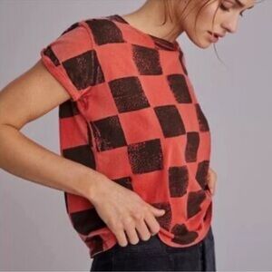 MOTHER Red and Black Checkered Short Sleeve Tee